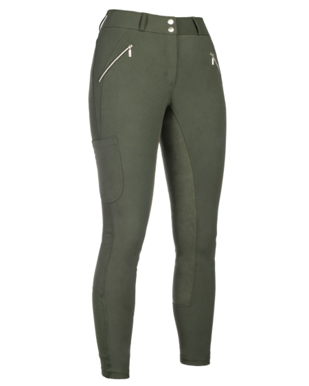 HKM Rijbroek Lia High Waist, siliconen zitvlak, Olijfgroen