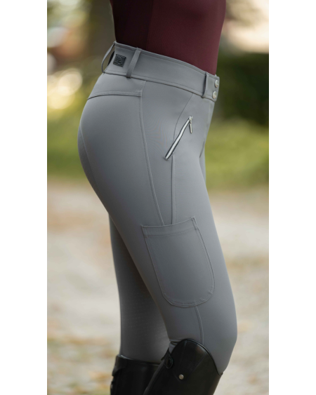 HKM Rijbroek Lia High Waist, siliconen zitvlak, Olijfgroen